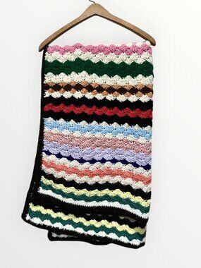 Handmade Granny Crochet Throw Afghan Blanket Multicolor Ripple 36inx50in